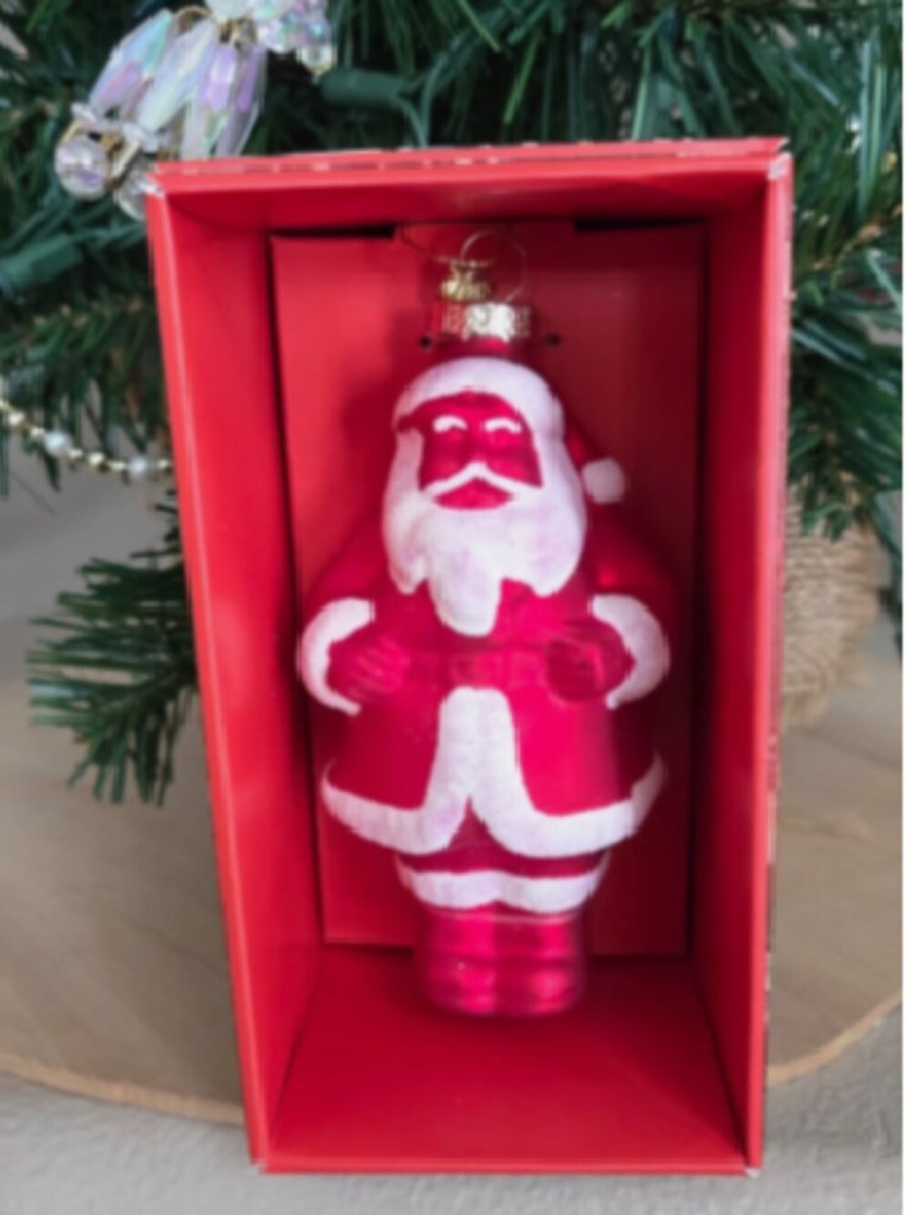 John Derian 2025 Glass Santa Christmas Tree Ornament Red White in Box NEW